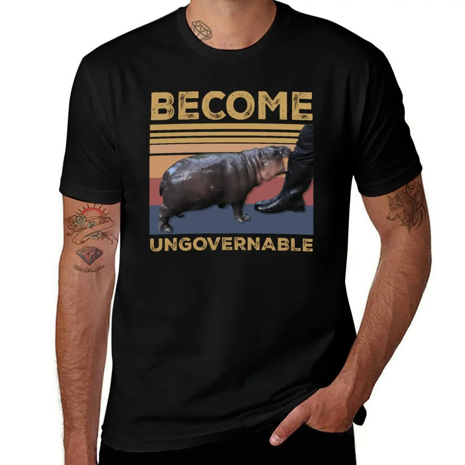 

Become Ungovernable Moo Deng Cute Baby Hippo Funny Hippo T-Shirt man t shirts cotton T-Shirt