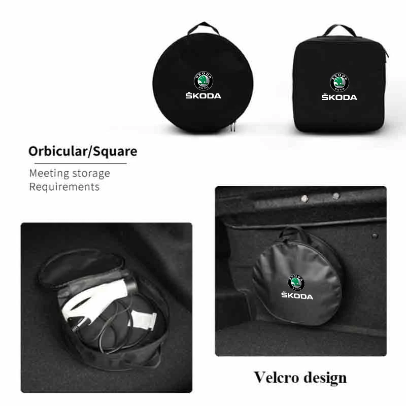 

Car Charging Gun Storage Bag Trunk Cable Tools Pouch Accessories For Skoda Octavia Rapid Kodiaq Superb Derivative Karoq Fabia