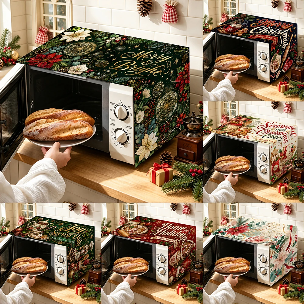 1pc Christmas Microwave Oven Cover, Festive Holiday Kitchen Protector Decor
