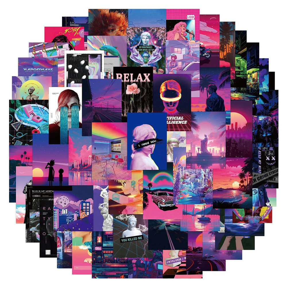 10/30/52szt Psychodeliczne laserowe naklejki z falą parową INS Style Cartoon Graffiti Naklejki Telefon Pamiętnik Samochód Estetyczna naklejka Dekoracja