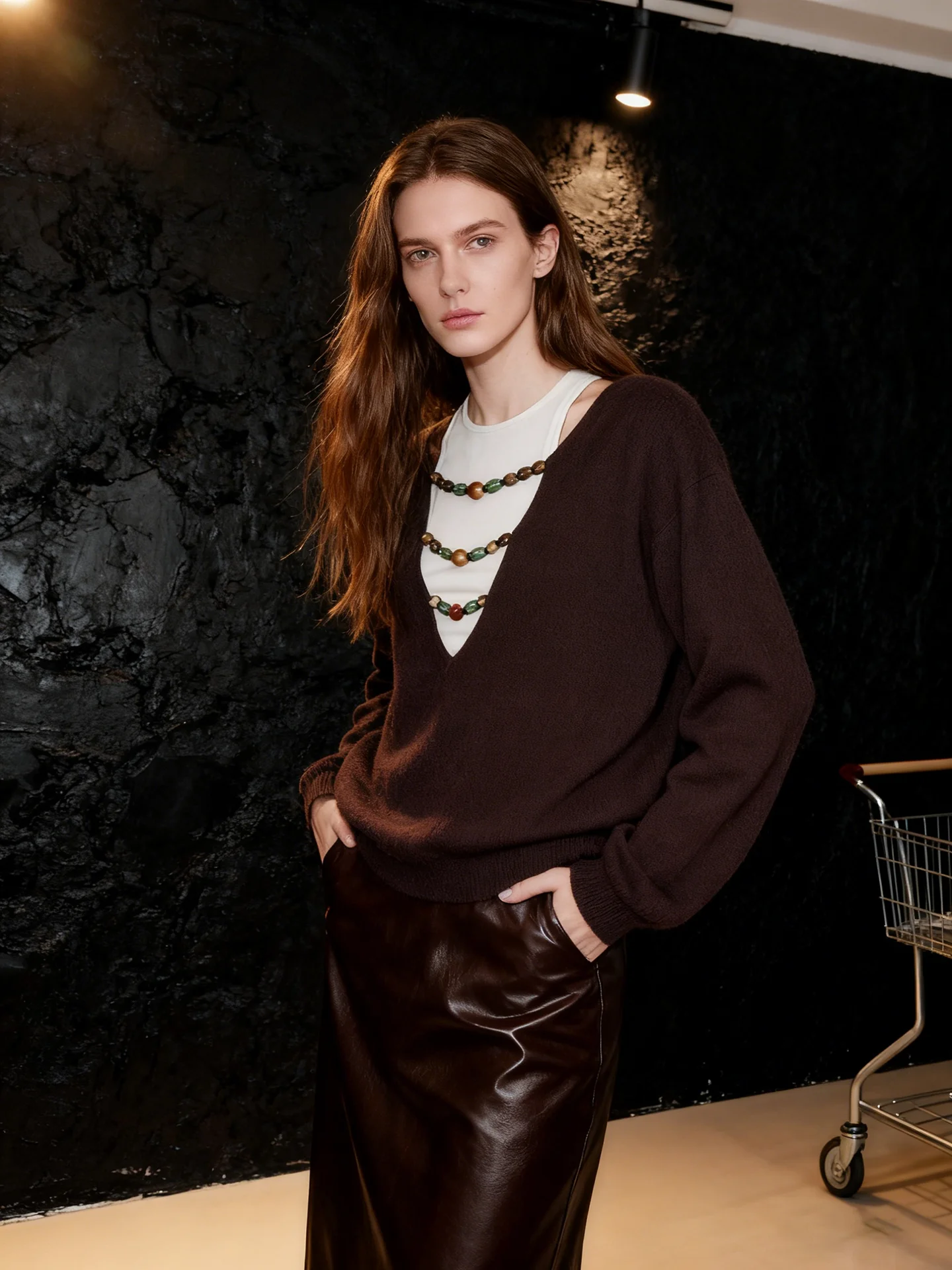 

HUAAPPUW Women's Knitted Sweater Set Pure Color Two-Way Wear Beaded Loose Fit Soft Cotton Blend Long Sve round Ne Top