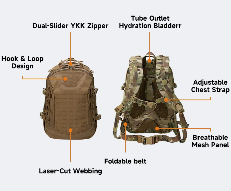 Taktischer Rucksack 44L MOLLE Outdoor EDC Wanderrucksack Camping Reisetasche Herren Jagdtaschen mit Hüftstütze – Detail 3
