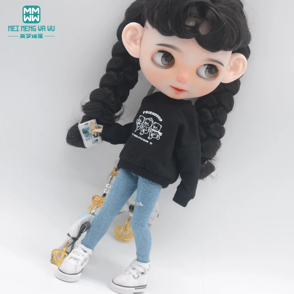 Clothes for doll Fashion sports three-piece white gray black fits 28-30cm Blyth Azone OB22 OB24 Accessories