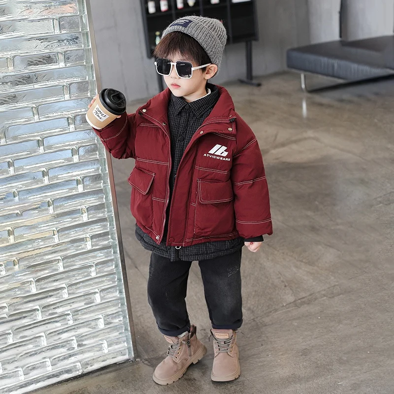 

Утепленная зимняя куртка для мальчиков: модное корейское пальто с подкладкой, молодежная трендовая верхняя одежда для мальчиков