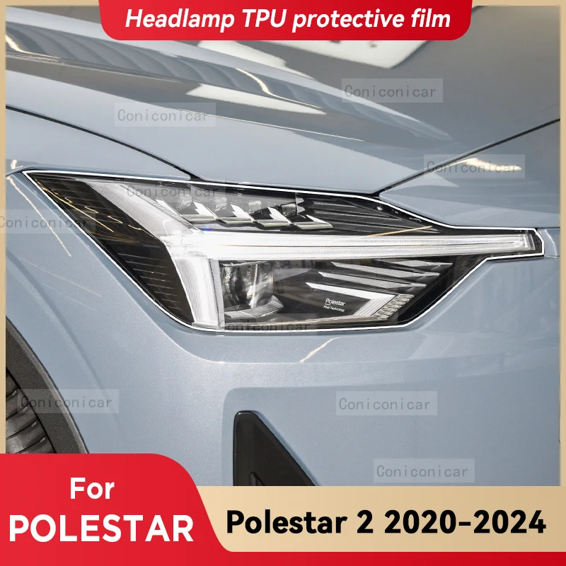 For POLESTAR 2 2020-2024 2023 Car Headlight Transparent TPU Protective Cover Film Front Light Tint Change Color Sticker