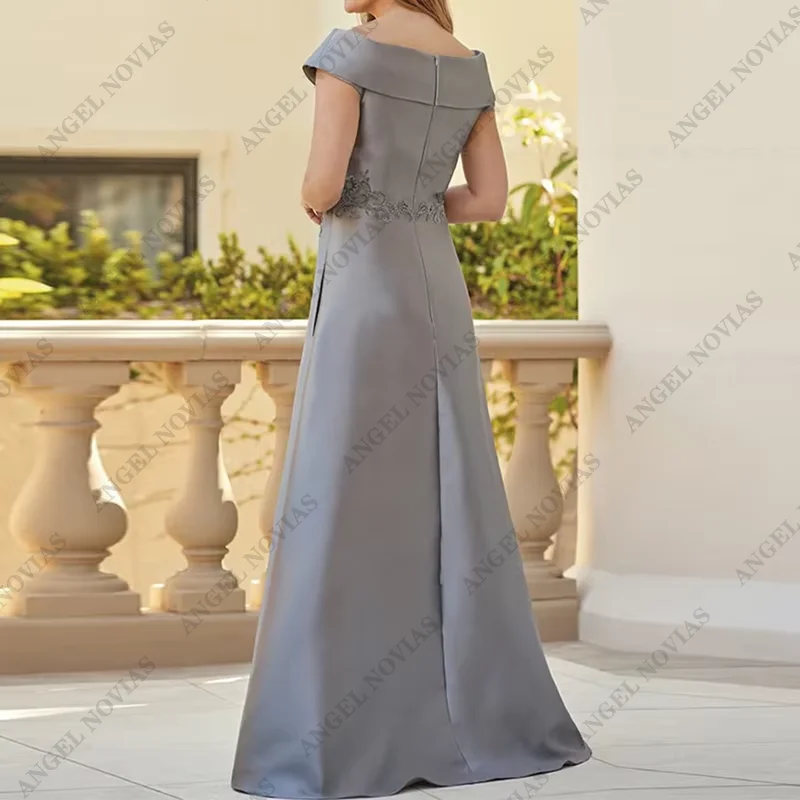 Vestido longo de cetim com bolso para a mãe da noiva, vestidos para convidados do casamento, mãe da noiva, plus size