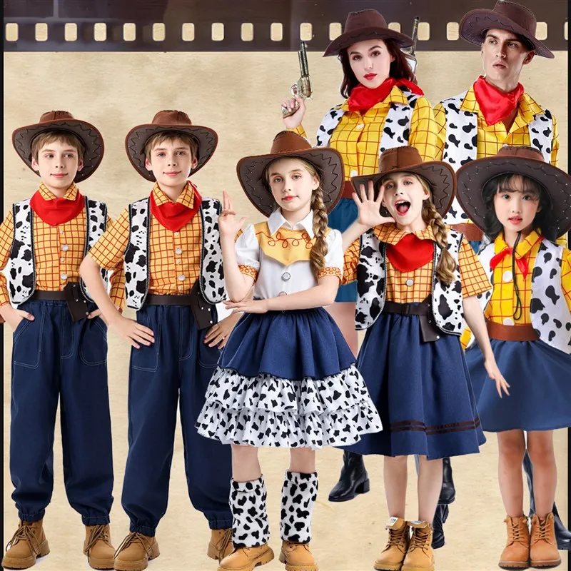 

Halloween New Toy Story Cosplay Dress up Costume Set for Kids as Jessie And Woody Role Playing Outfit Traditional Chinese Fes...