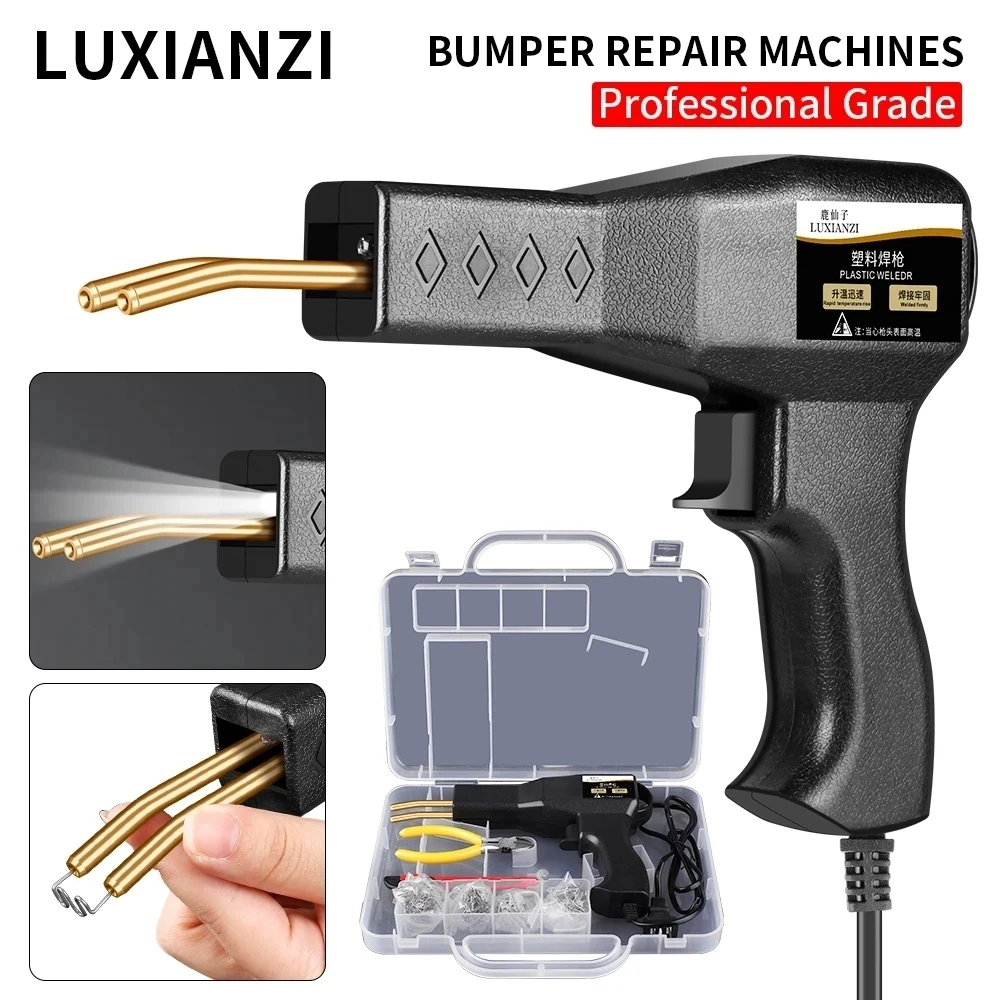 LUXIANZI 80W HOT Stapler Welding Machine Kit For Car bumper Weld Repair Tools Plastic Soldering Iron Staples Gun With LED