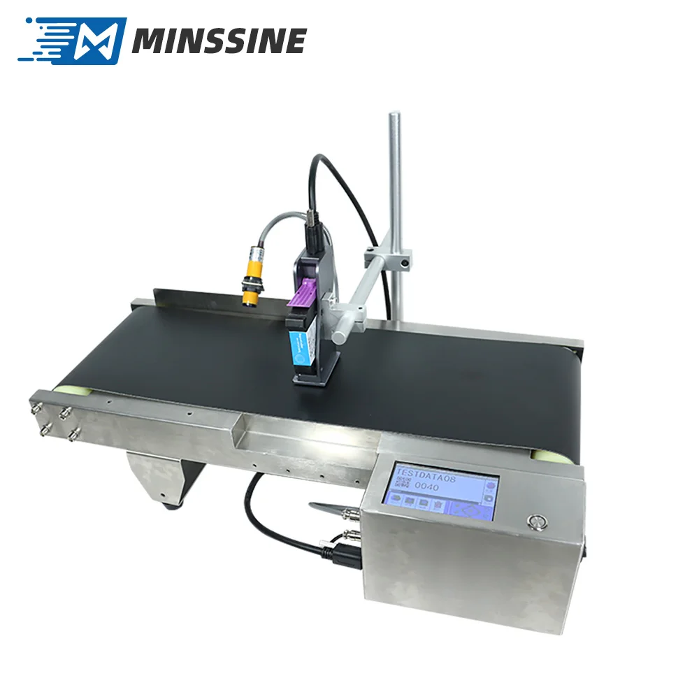 12.7 مللي متر طابعة ناقلة آلة متكاملة شاشة لمس ذكية شعار تاريخ ورقة كرتون زجاجة طابعة نافثة للحبر على الإنترنت