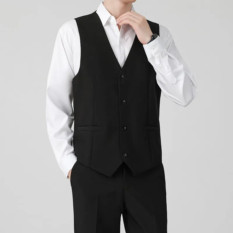 British Style Men's Spring And Autumn Business Suit Vest Casual Slim Fit Fashion Wedding Best Man Suit Vest