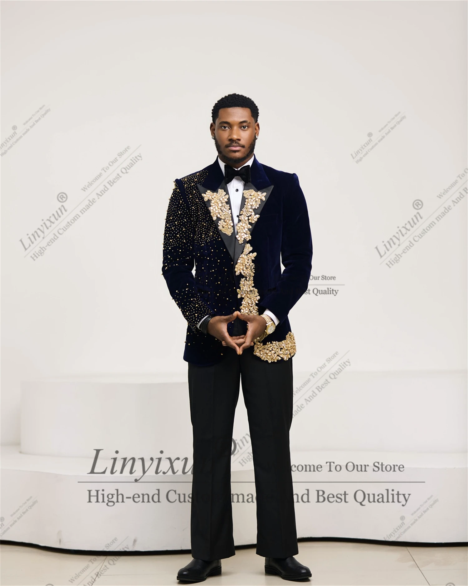 Latest design Men Suits Luxury Beaded Crystals Lapel Groom Wedding Tuxedos 2 Pieces Male Party Blazers Costume Homme Customized