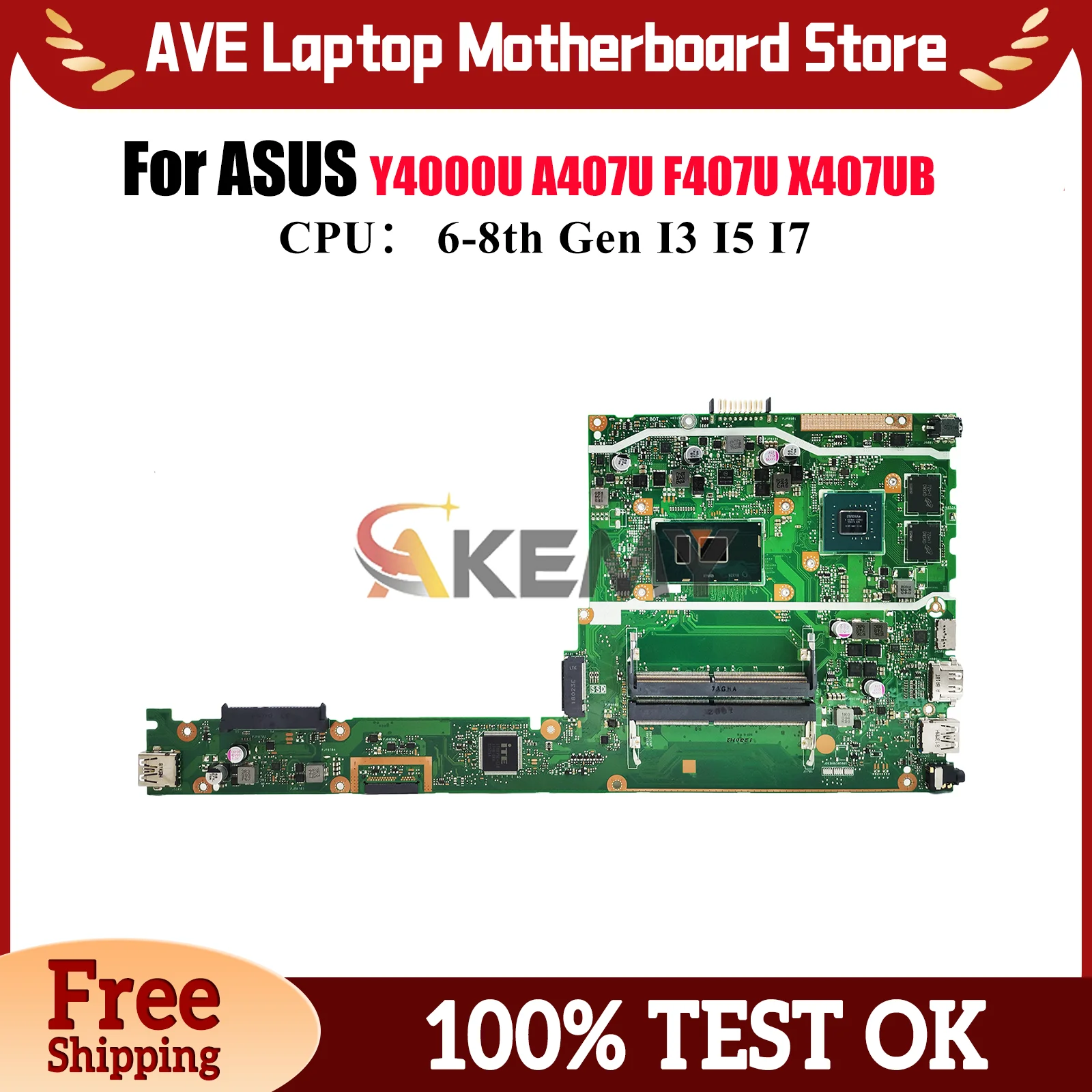 

X407UB Материнская плата для ноутбука ASUS VivoBook F407U X407UBR A407U X407UAR X407U Y4000U X407UV X407UB X407UF Материнская плата I3 I5 I7 CPU