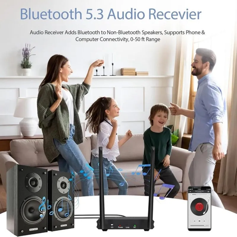 DT23 2.4GHz Wireless Audio Transmitter Receiver for ARC Optical AUX for TV Soundbar 164ft 18ms Low Latency