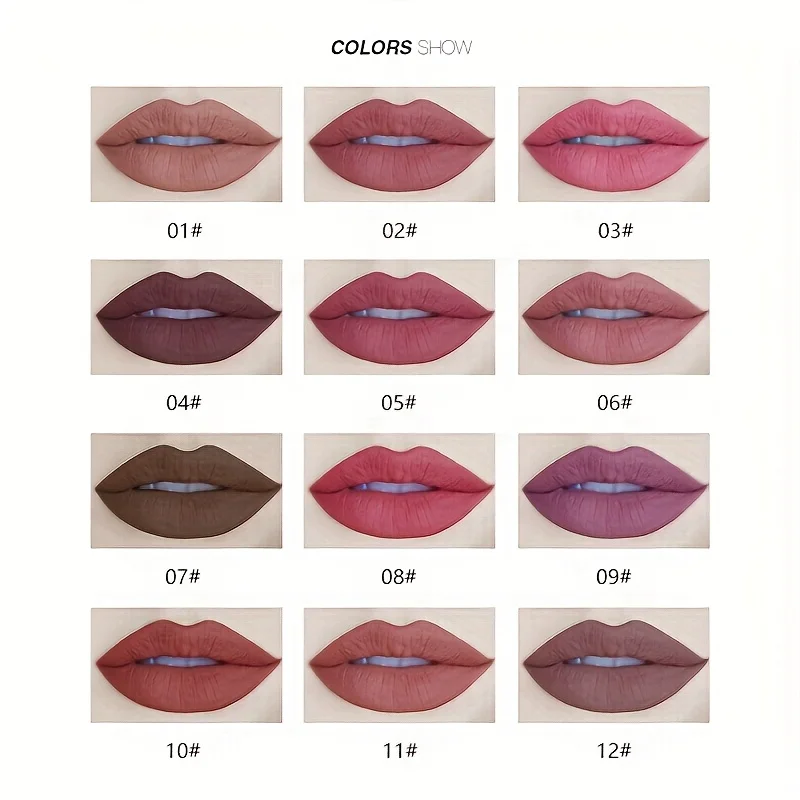 مجموعة أحمر شفاه مكونة من 12 قطعة مع قلم تحديد شفاه احترافي وملمع شفاه غير لامع لهدايا عيد الحب للنساء