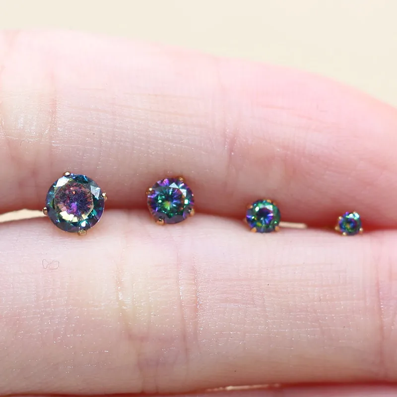 Size From 2mm To 5mm 316 L Stainless Steel With Round Colorful Zircons Women Men Stud Earrings For Men And Women