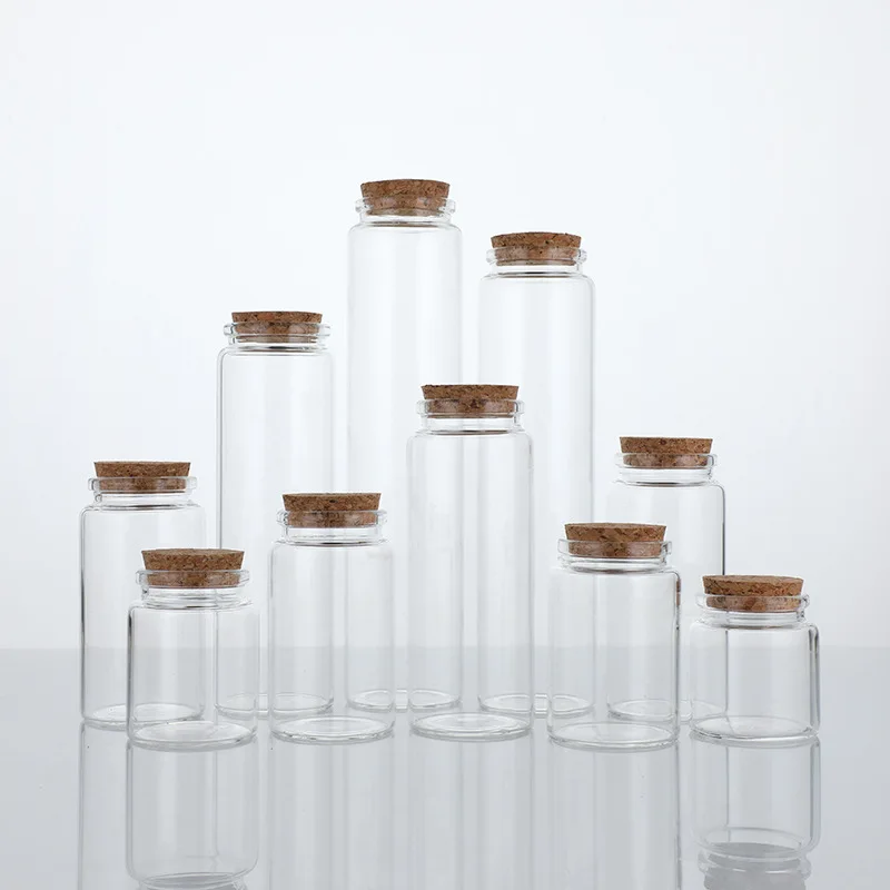 120pcs Dia 47mm Glass Storage Jars Airtight Round Clear Glass Candy Jar With Wooden Cork Lid 50ml-260ml