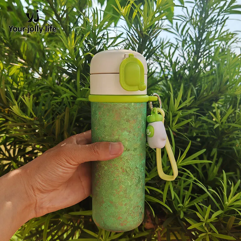450ml Pure Titanium Women's Thermos CUP With A Pop-up lid And Handle Hanger,Double-layer Vacuum,Gift,Double Sips Water Bottle