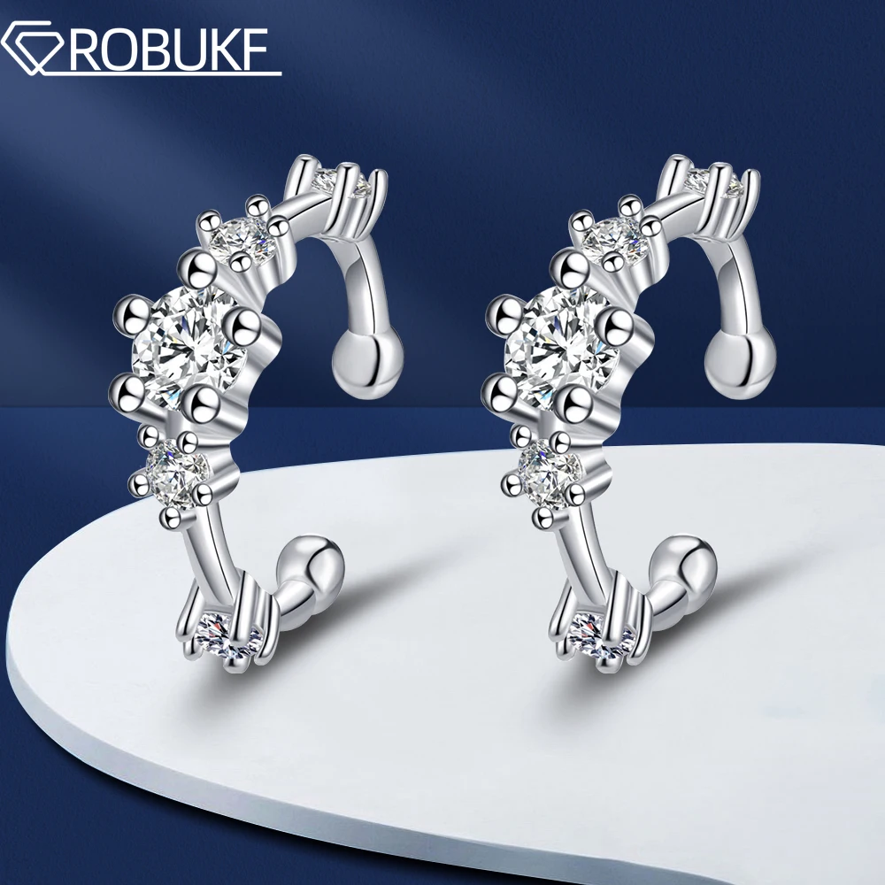 

0.64cttw Full Moissanite Clip Earrings for Women S925 Sterling Silver Ear Clip Without Ear Hole Luxury Hiphop Party Fine Jewelry