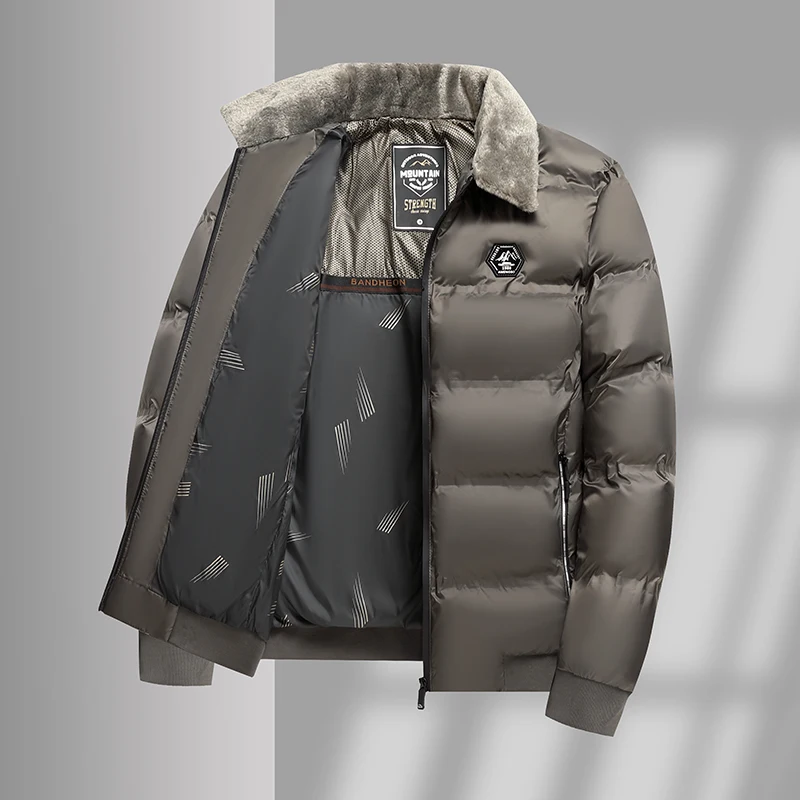 New Middle-Aged Men's Cotton Jacket Dad's Cotton Jacket Thickened Small Fur Collar Lapel Youth Jacket Cotton Jacket Outerwear