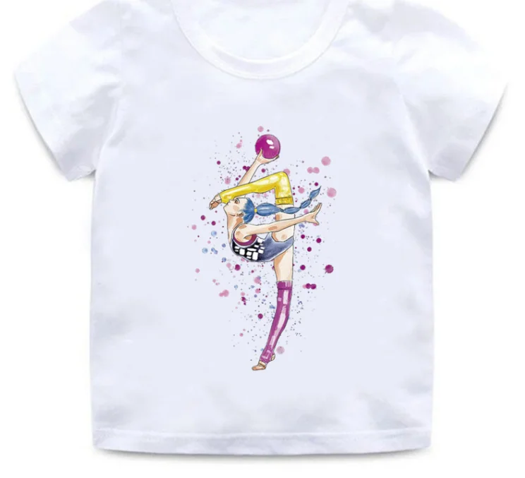 Wholesale Children Gymnastics Dancer Print New  T-Shirt Dance Girls Clothes Baby Tshirt Summer Casual Short Sleeve Children Tops