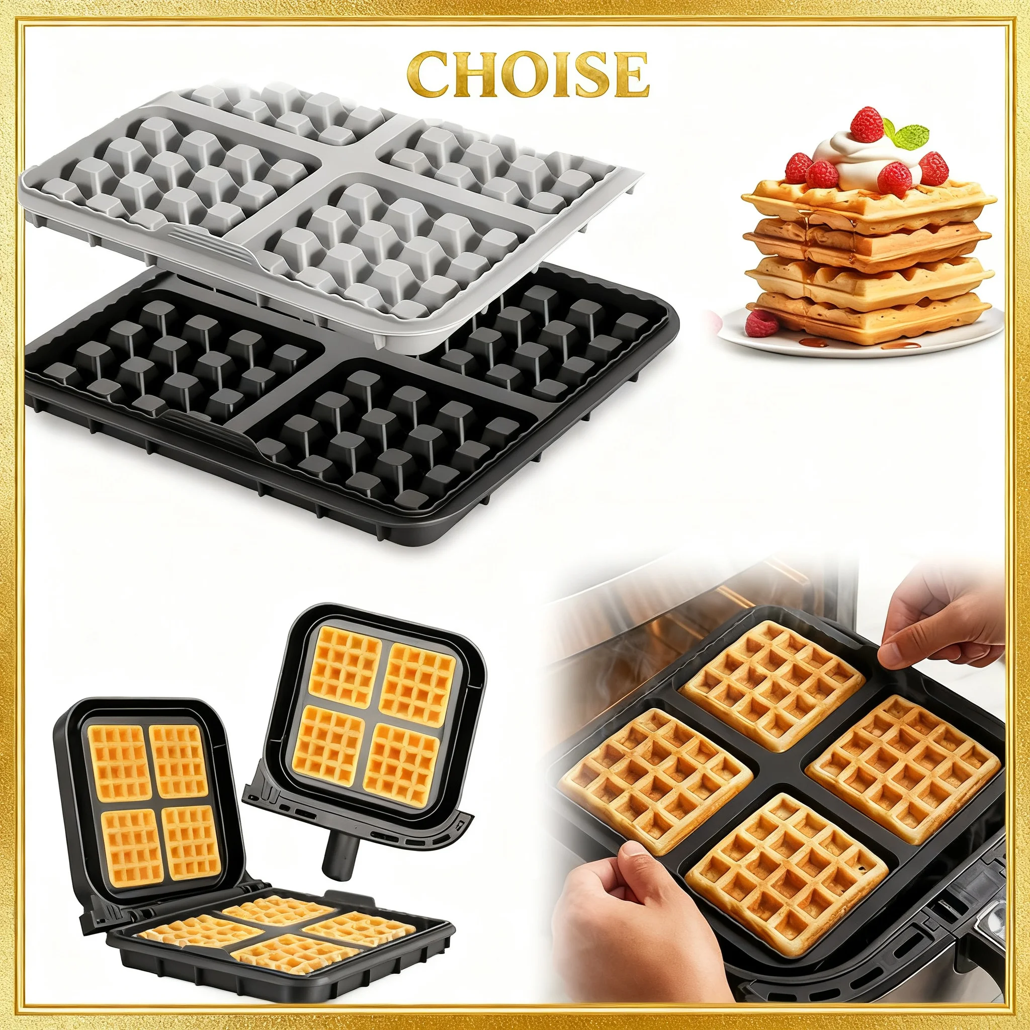 Air Fryer Silicone Biscuit Mold Set Square Waffle Model Non-stick Baking Tray Compatible For Pancakes Baking Accessories
