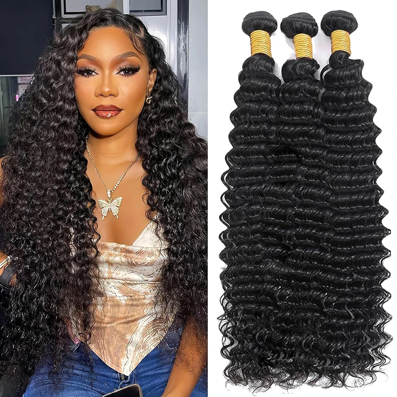 

Deep Wave Bundles Human Hair 100% Human Hair Natural Black Color Burmese Virgin Weave Bundles Hair Extensions 8-32 Inch