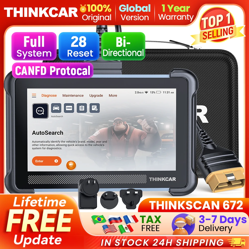 

THINKCAR THINKSCAN 672 Professional Car Diagnostic Tool CANFD Bidirectional 28 Reset IMMO Oil Full System Free Auto Obd2 Scanner