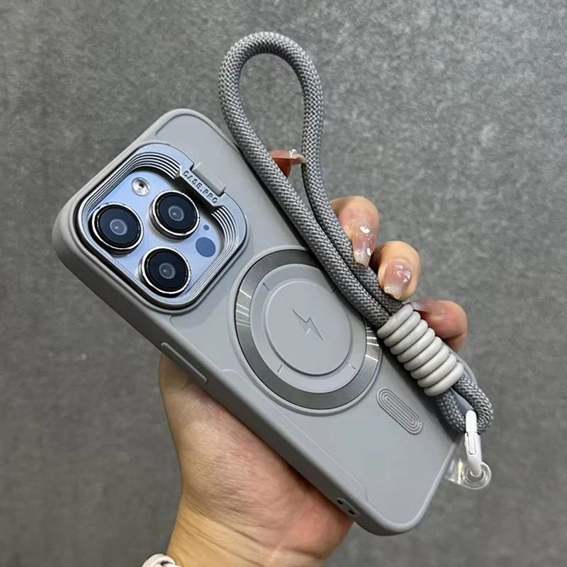 Étui magnétique pliable avec support d'objectif pour iPhone 18 Pro Max 17 16 15 14 12 11 13 Pro Max Air compatible Magsafe avec dragonne antichoc