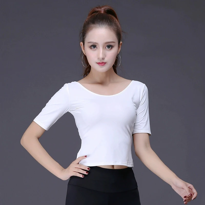 Dance Blouse Spring Summer Women Short-sleeved Training Dress Temperament White Latin Moden Dance Dancewear Top Modern Line Tops