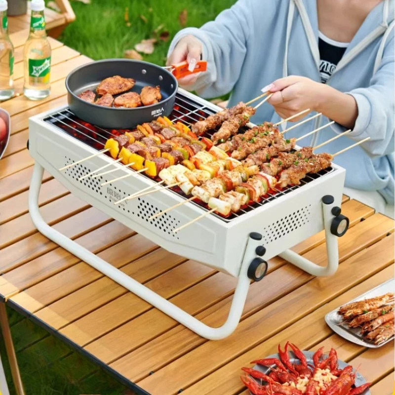Portable BBQ Grill with 360° Airflow Design, Stainless Steel Folding Charcoal Grill for Picnic,Camping, Backyard & Beach Parties