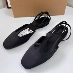 High Quality Women's Ballet Flats Butterfly Knot Decoration Summer Footwear Square Head Mary Jane Dance Female Barefoot Shoes