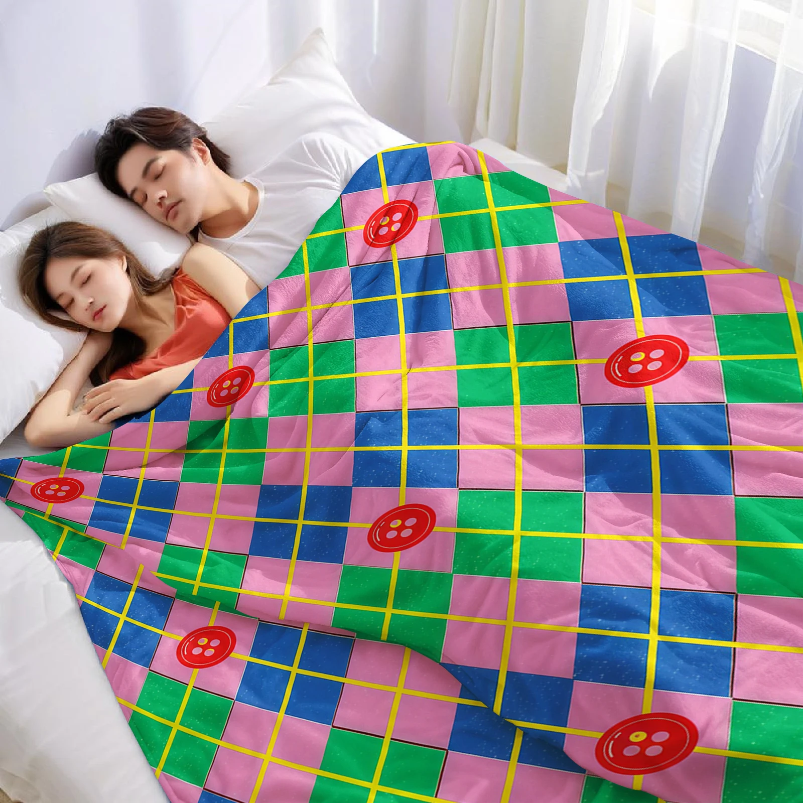 Color Argyle Button Lightweight Microfiber Soft Christmas Fleece Blanket Warm Cozy Throw for Bed Sofa Office Travel All Season