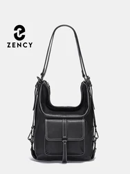 Zency Stylish Women Shoulder Bag 100% Genuine Leather Large Capacity Handbag Multifunction Satchel Bag Backpack Trendy Bags