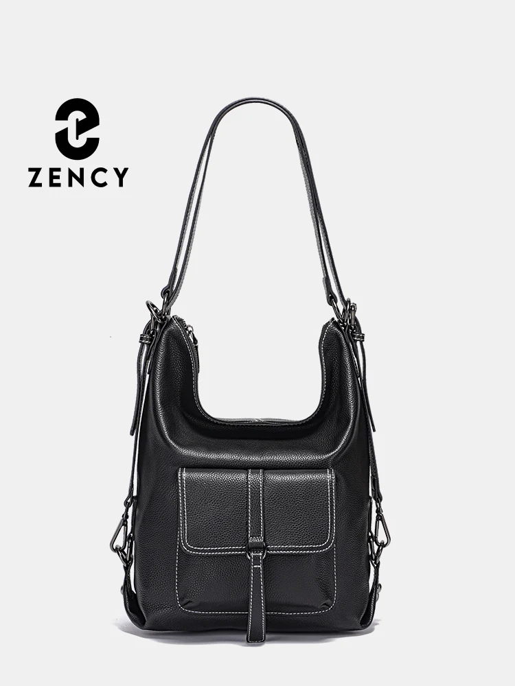 Zency Stylish Women Shoulder Bag 100% Genuine Leather Large Capacity Handbag Multifunction Satchel Bag Backpack Trendy Bags