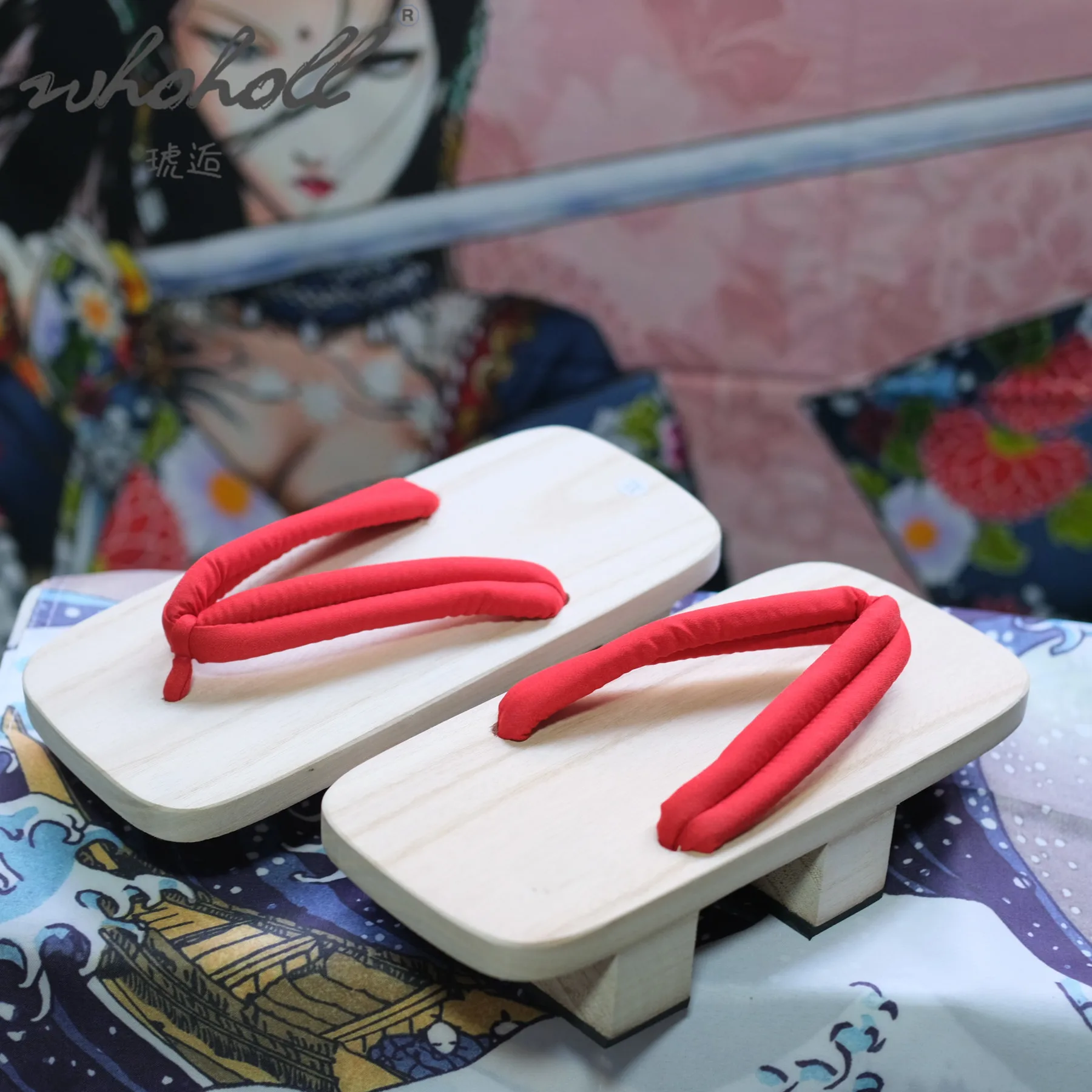 Plataforma grossa de dois dentes geta homem mulher chinelos de madeira japonesa geta anime coplay trajes sapatos flip flops chinelo tamancos sandálias