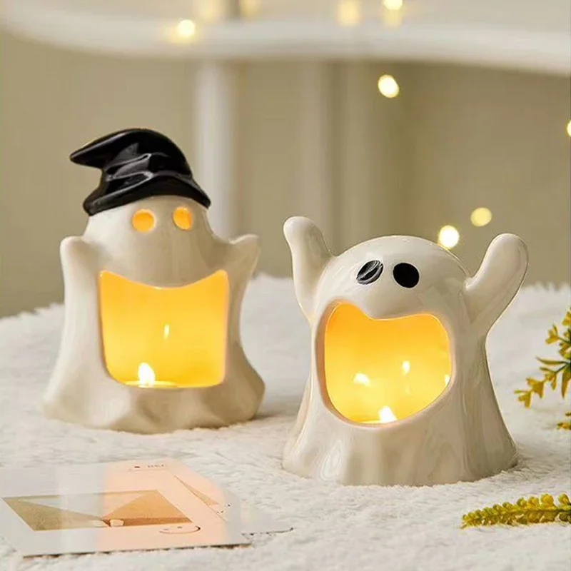 Halloween Table Centerpiece Ghost Candle Holder Candy Bowls Bat Ceramic Holders Tableware Decoration For Halloween Party Decor