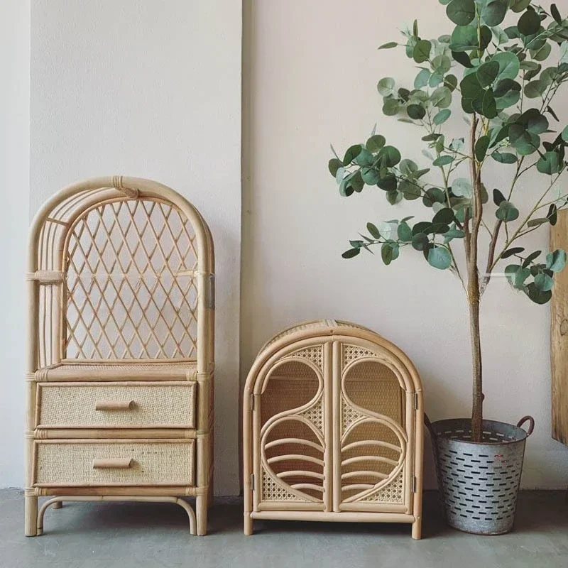 Handmade rattan rack Children's storage rack Japanese home decoration storage bookcase Multi-layer storage rack
