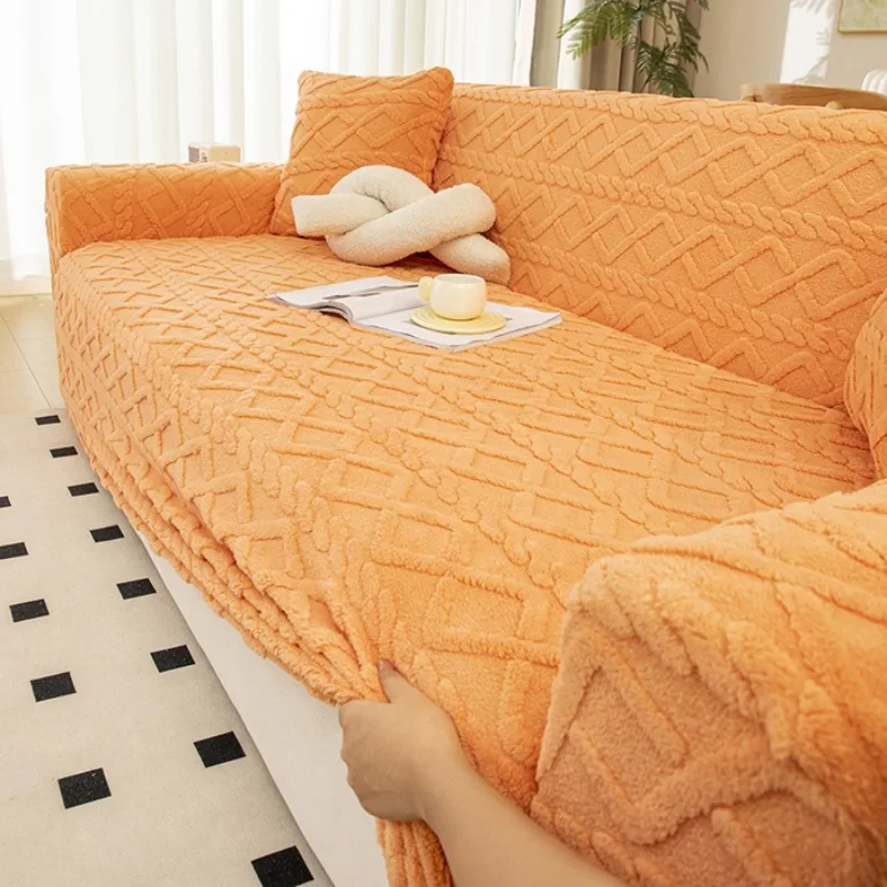 Thick Velvet Plush Sofa Cover for Living Room 1/2/3/4 Seater Elastic L Shaped Corner Armchair Sofa Slipcover Furniture Protector