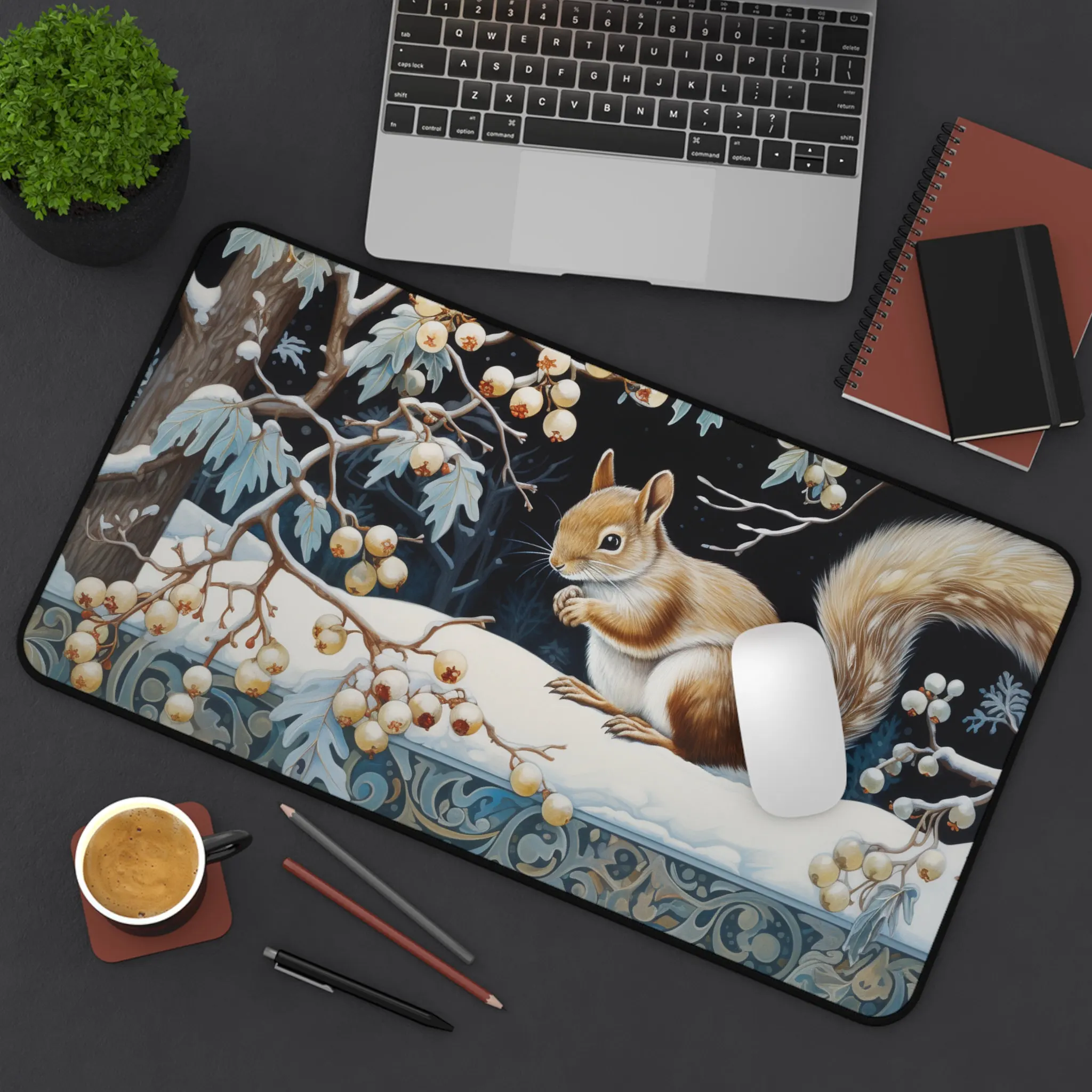 

Holly Squirrel Deskmat, Cute Computer Desk Mats, Keyboard Mat, Winter Office Decoration, Couple's Gift Kawaii Desk Pad Mousepad
