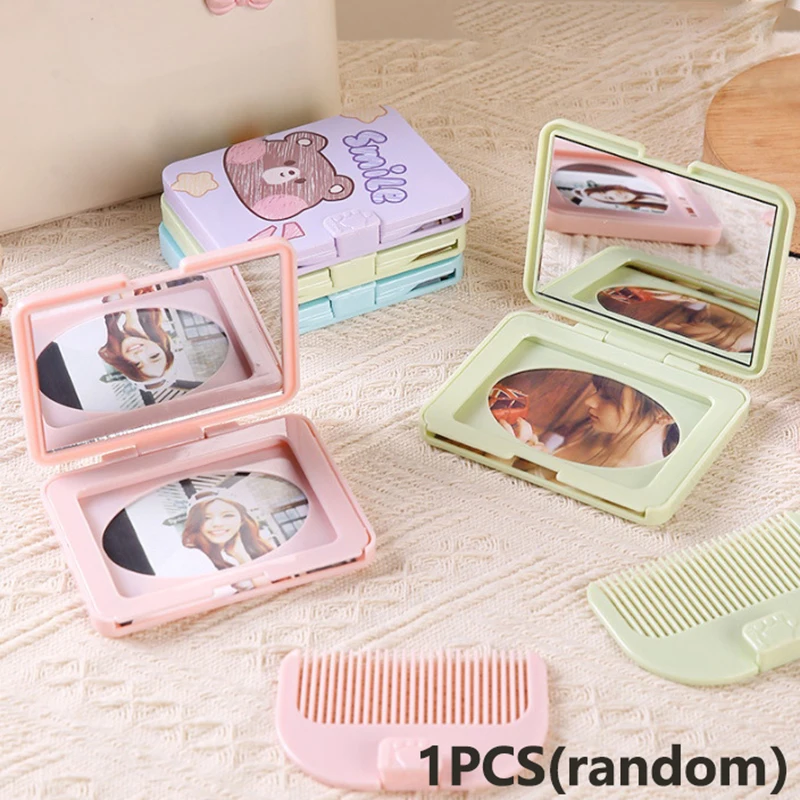 1PC น่ารักการ์ตูนหวีขนาดเล็กพร้อมกระจกแบบพกพา Mini Pocket หวีเดินทางกลางแจ้ง Hairdressing หวีส่วนบุคคลผมจัดแต่งทรงผมเครื่องมือ