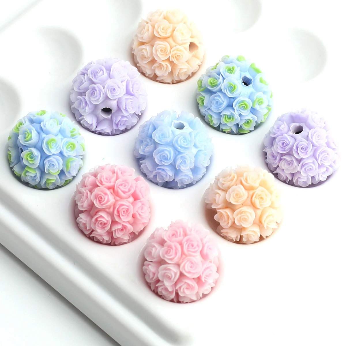 4/9pcs Random Color Rose Cluster Round Acrylic Beads 20mm Loose Spacer Beads For Bracelet Jewelry DIY Craft Making