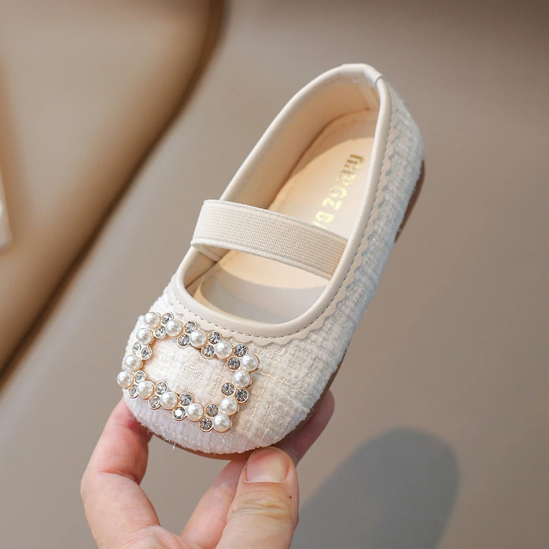 Autumn Girl's Princess Shoes Elastic Band Crystal Sweet Kid's Flat Shoe Solid Colors Anti-slip Fashion Daily Children Shoe