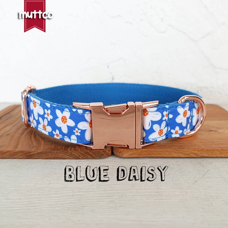 MUTTCO unique dog collar BLUE DAISY convenient to walk the dog leash accessory for small medium large dog 5 size UDC135M