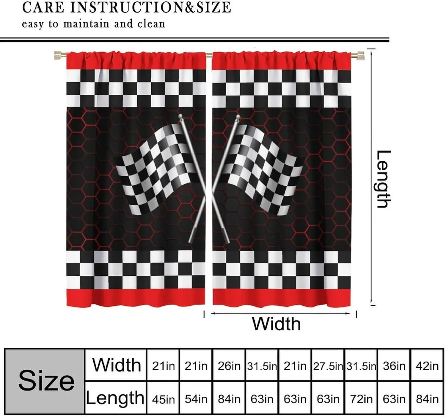 Motor Racing Flag Theme Curtain 2 Panels Crossed Race Flags Check Border Modern Teen Living Room Speed Sport Home Curtains