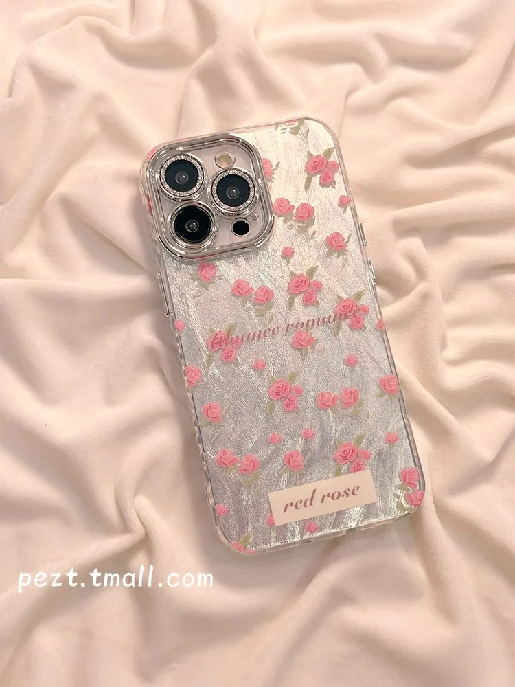 Pink Flower Girl Heart Phone Cases for iPhone 15 Pro Max Case 11 12 13 14 15 Pro Electroplated Goggles Shockproof Bumper Cover