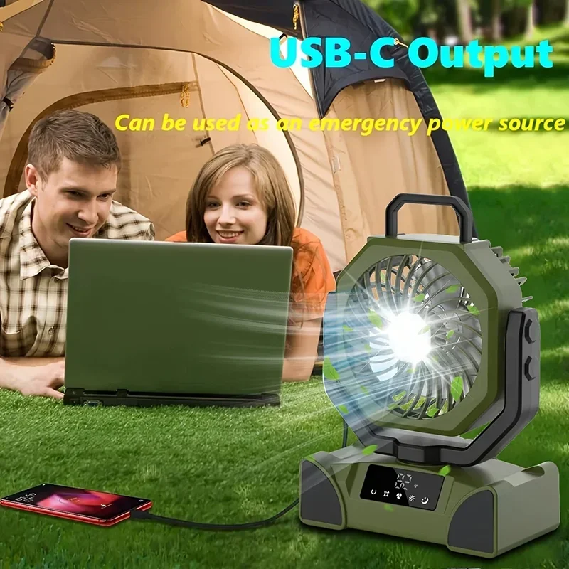 20000mAh بطارية عالية السعة مصباح ليد مروحة التخييم المحمولة اللاسلكية مروحة تبريد الهواء الدوائرية في الهواء الطلق Ventilador مع هوك