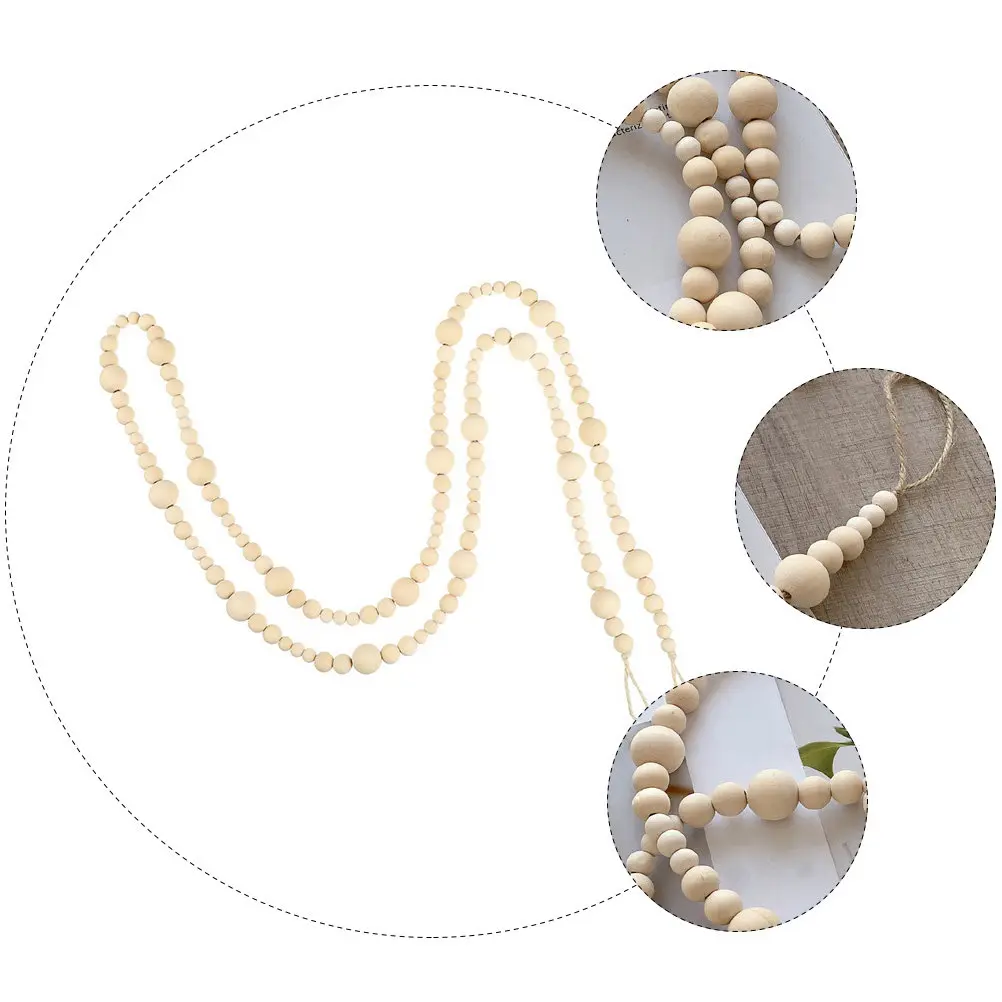 

1pc Wooden Bead Garland Wood Beads Wreath Wall Hanging Decor For Kids Room Nordic Style Home Farmhouse Rustic Rope Beaded