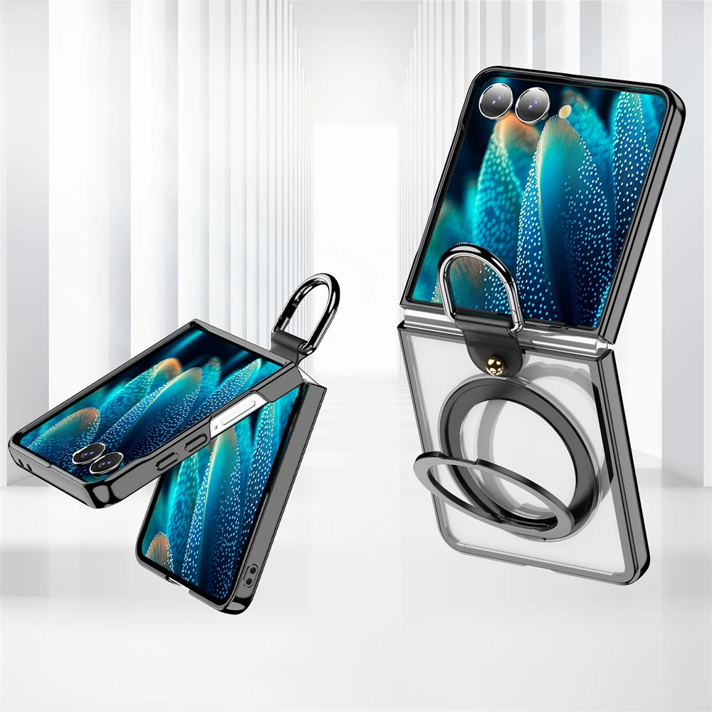 Luxuriöse magnetische 360-Grad-Halterung mit Ring-Telefonhülle für Samsung Galaxy Z Flip 7, schützende, stoßfeste, galvanisierte Abdeckung
