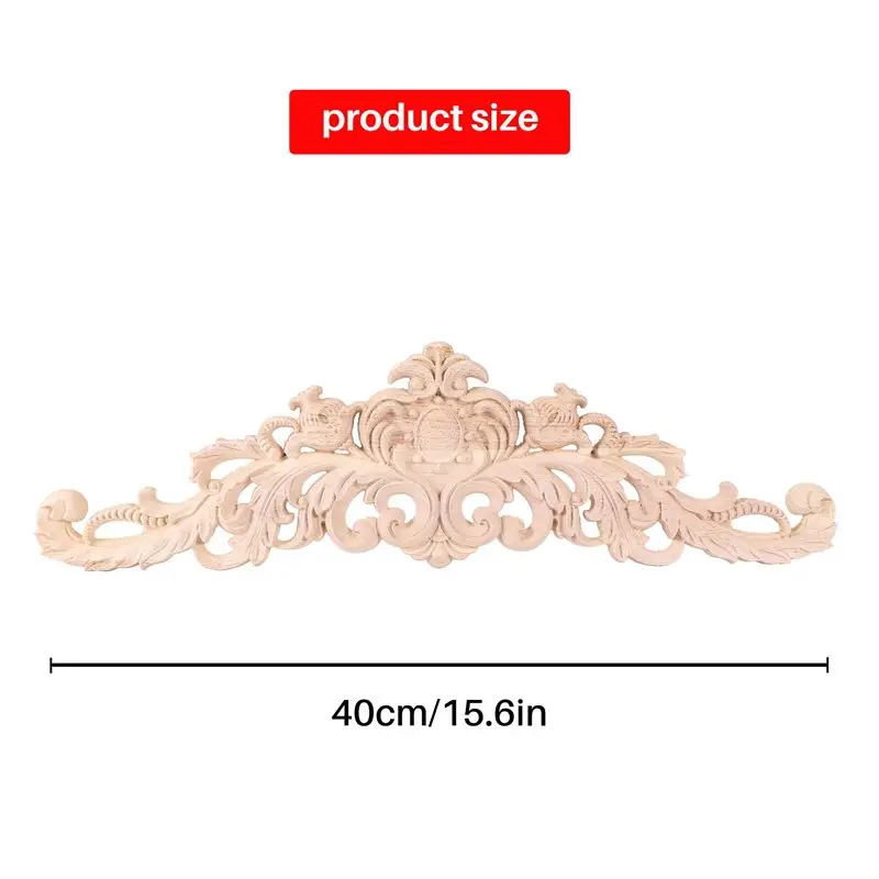 ABZF 2026 Carving Natural Wood Appliques For Furniture Cabinet Unpainted Wooden Mouldings Decal Decor Decorative 40x11x2Cm