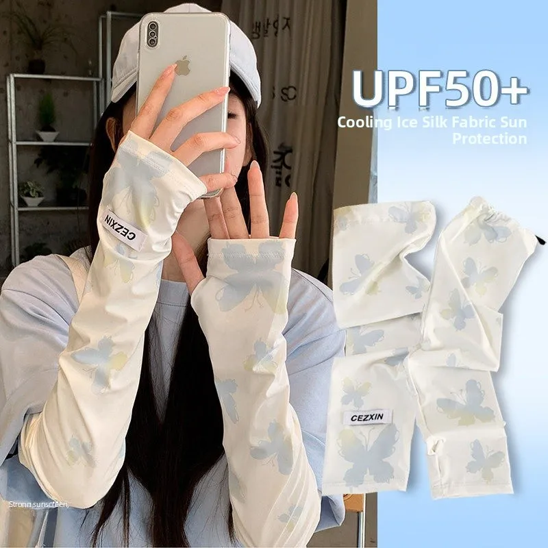 女性用アイスシルク日焼け止めスリーブカバー-2026年新作サイクリングドライビンググローブ-uvカット-軽量冷却スリーブ